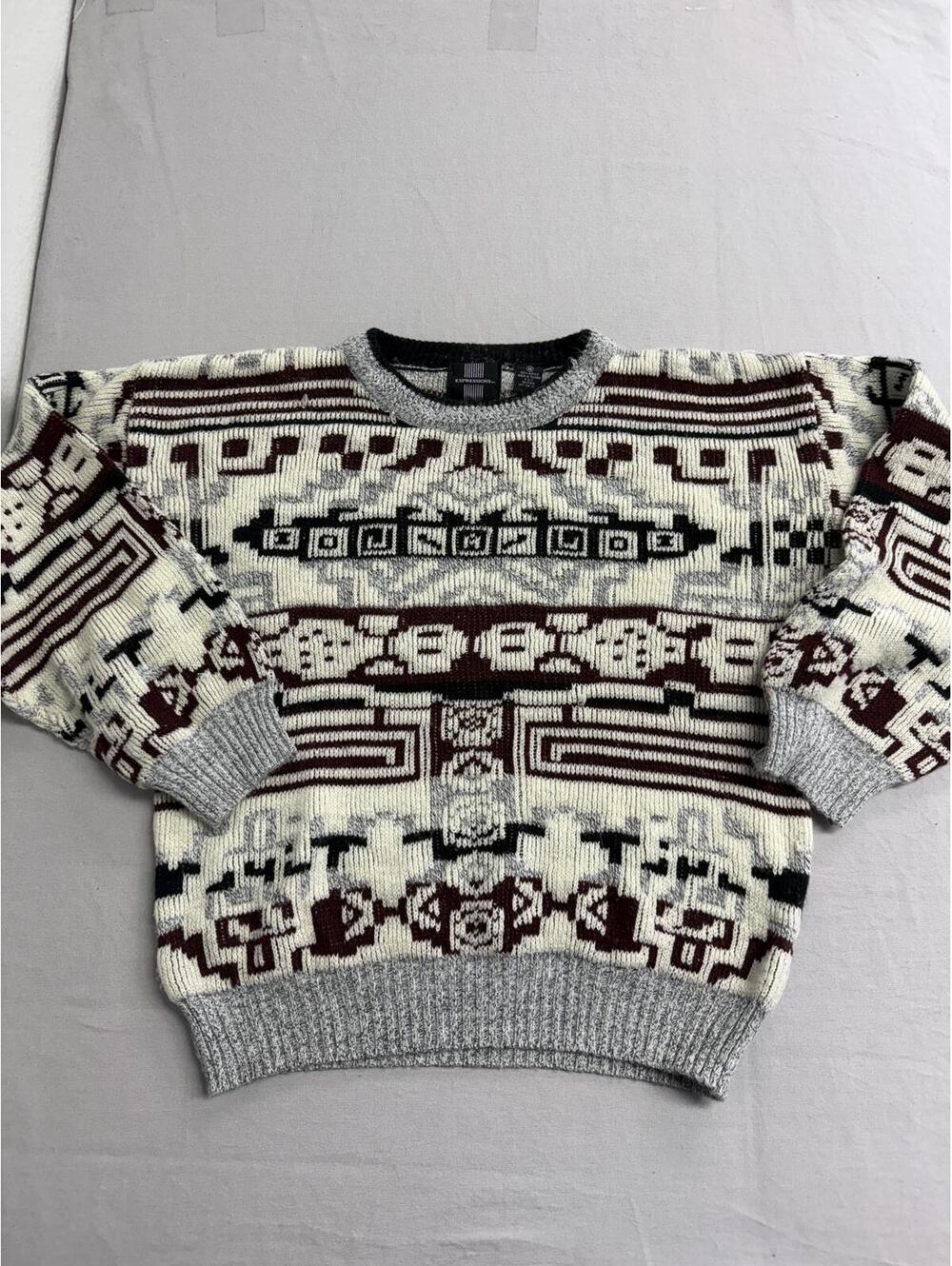 Vintage 90s Sweater Mens Acrylic Geometric Wraparound - M